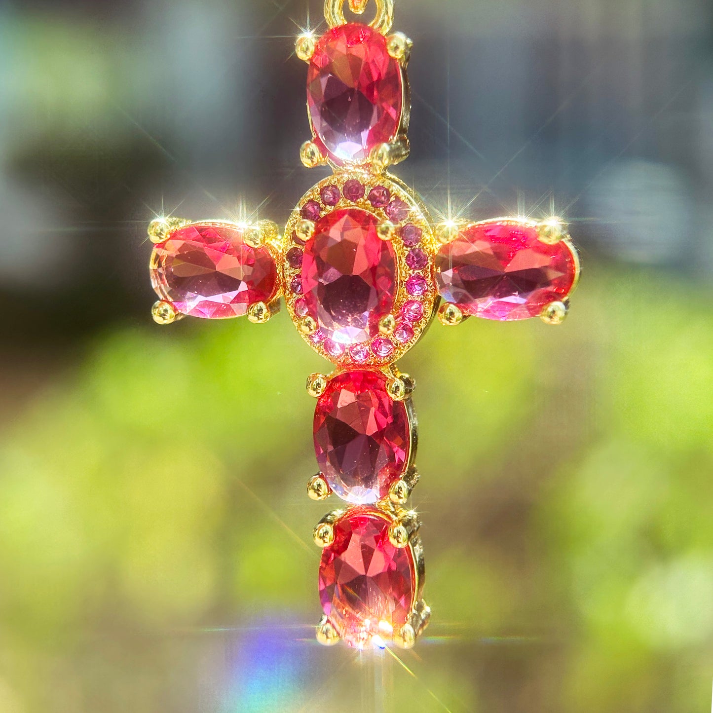 Crystal Cross Necklace 18K Gold Plated Clear White / Champagne / Purple