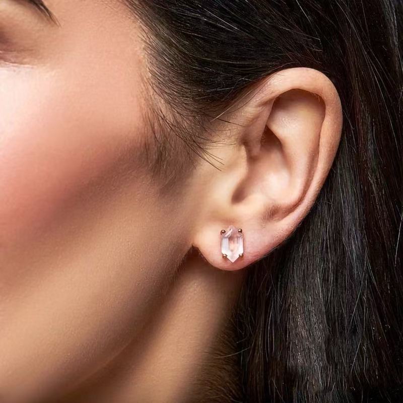 Pink Hexagon Rose Quartz Earrings