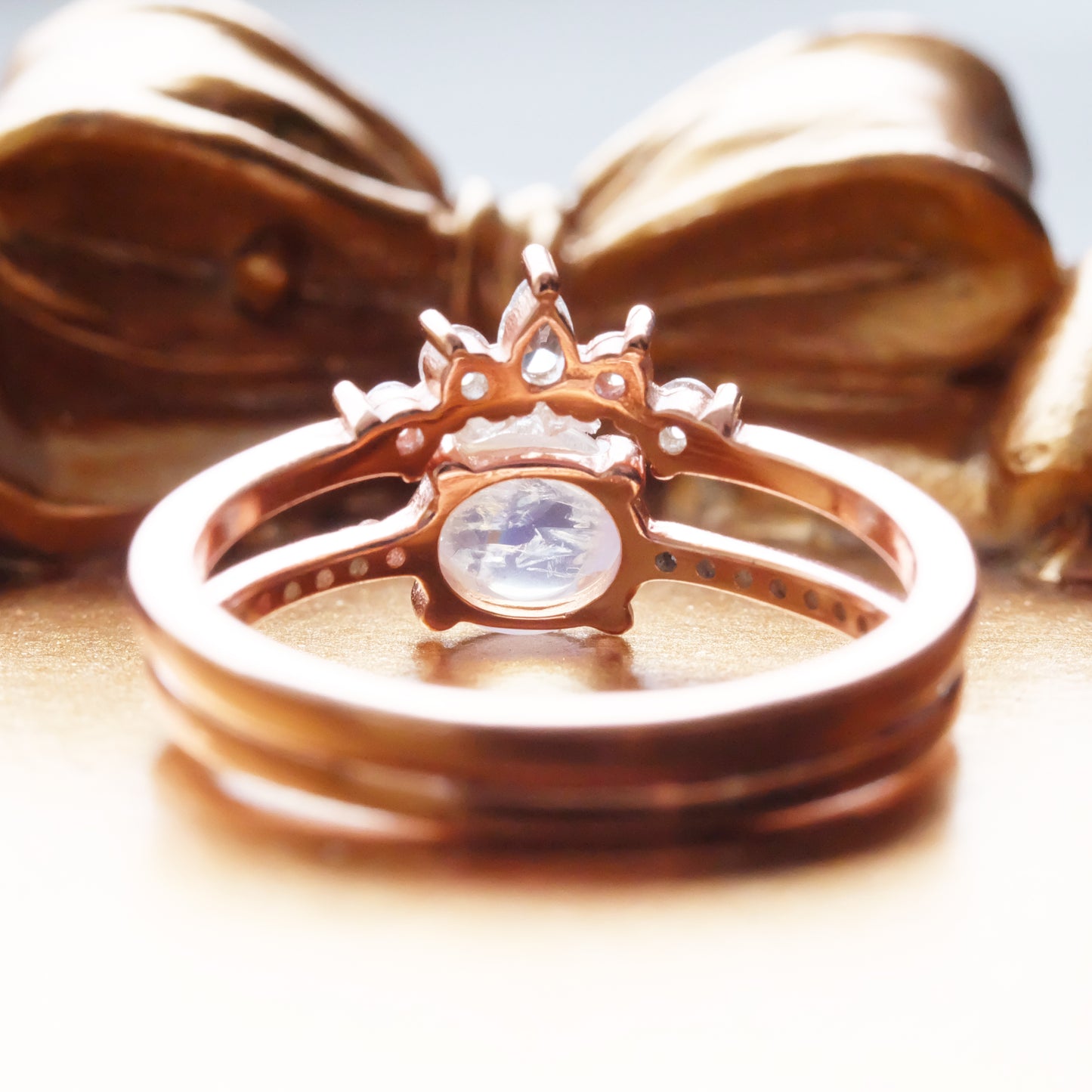 Crown Moonstone Ring Set 18K Gold Plated 925 Silver Rose Golding Sterling Silver Engagement Ring White Golding Ring Moonlight Wedding Moon Bridal Jewelry Band Ring Set rings