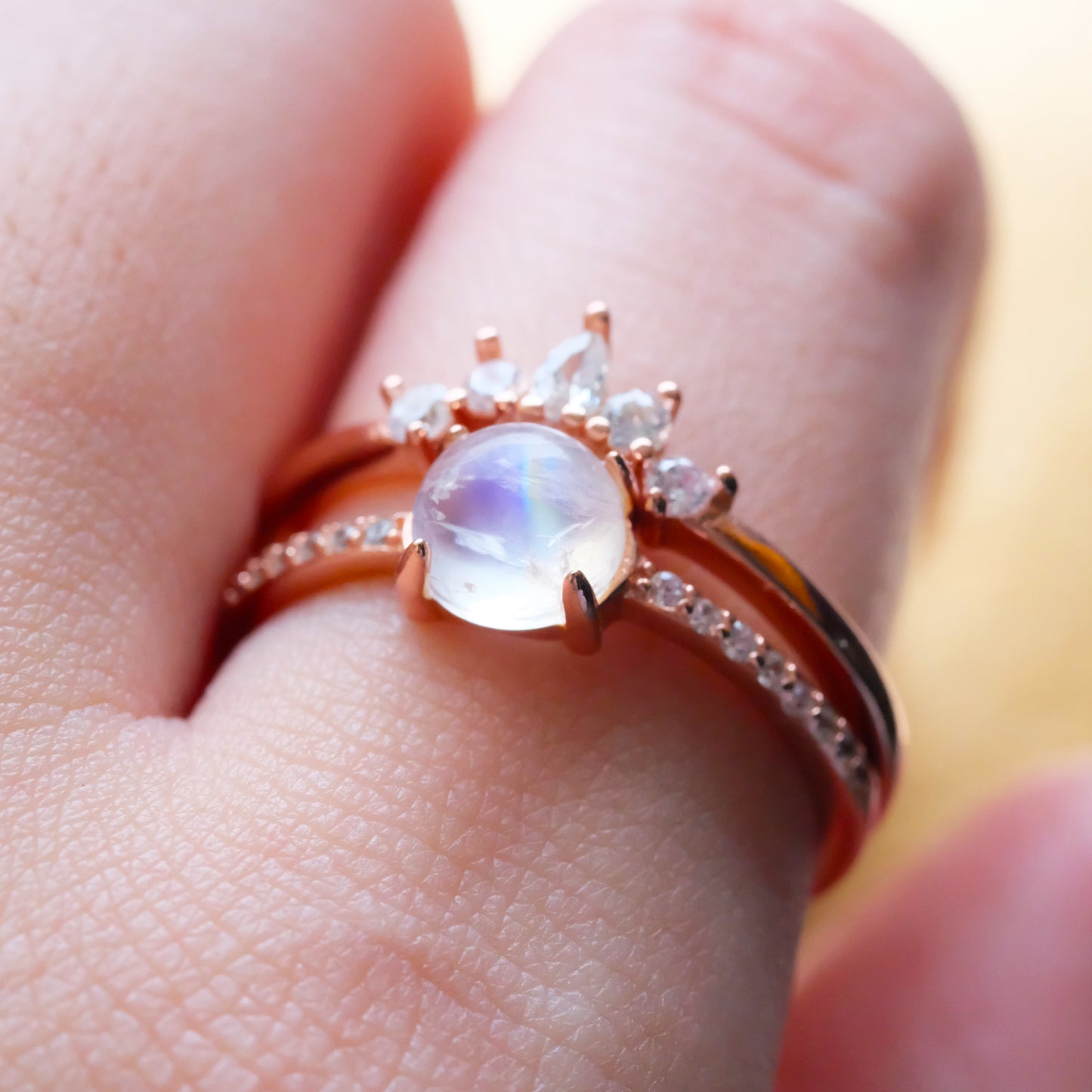 Crown Moonstone Ring Set 18K Gold Plated 925 Silver Rose Golding Sterling Silver Engagement Ring White Golding Ring Moonlight Wedding Moon Bridal Jewelry Band Ring Set rings