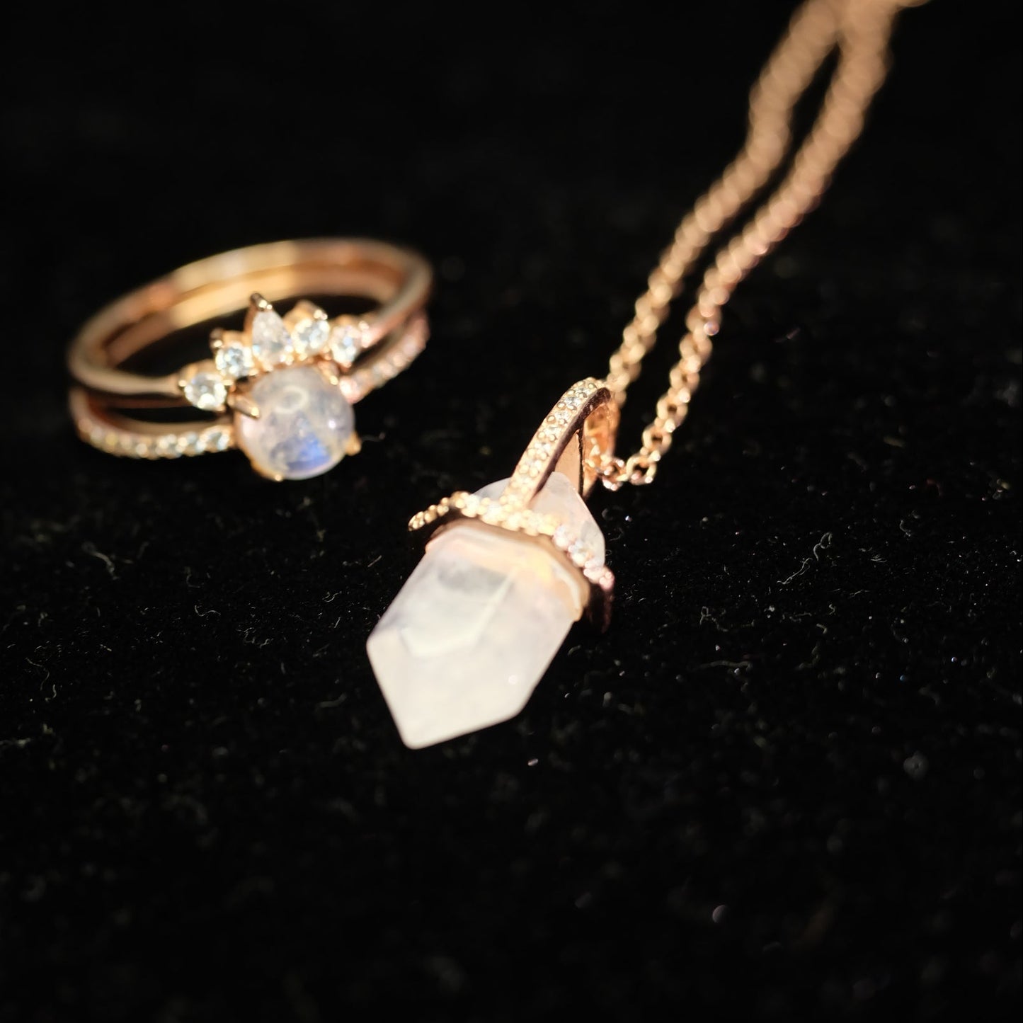 六角形月光石吊坠项链 925纯银 18K镀金