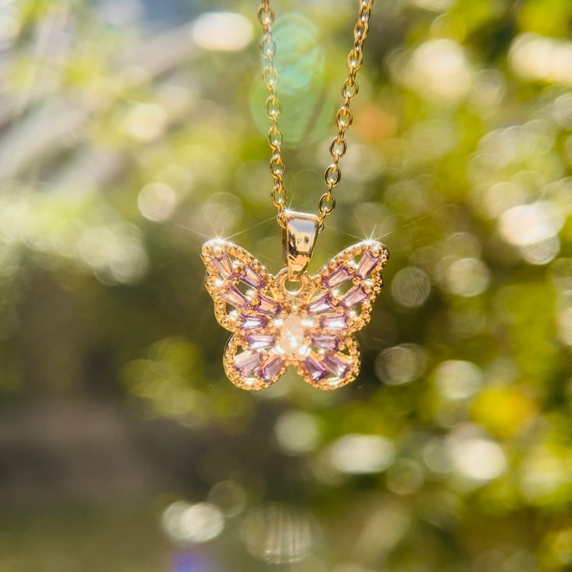 Butterfly Necklace Pink / Purple / Clear White Golding Woman Necklace girlfriend gift