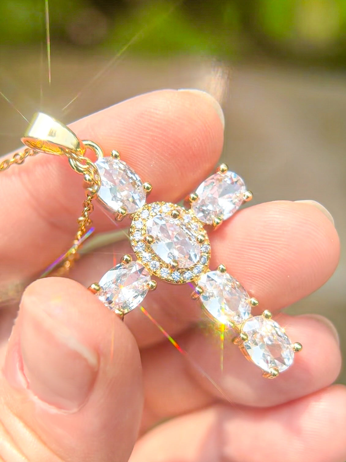 Crystal Cross Necklace 18K Gold Plated Clear White / Champagne / Purple Colored Gemstones Rose White Golding Necklace girlfriend gift jewelry