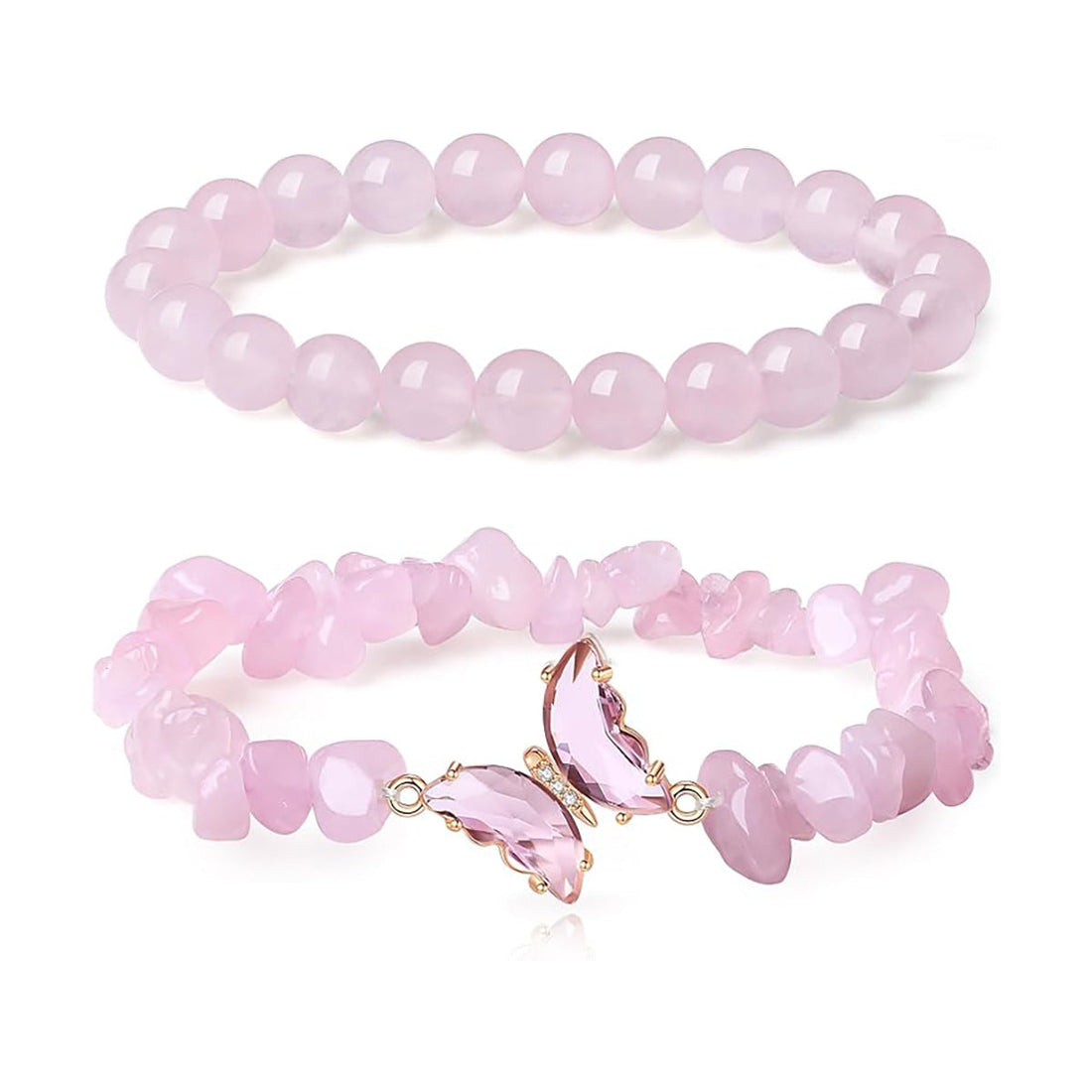 Natural stone butterfly bracelet set pink