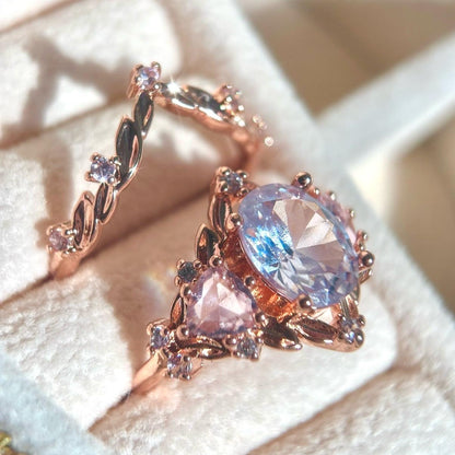 Pink zircon fairy ring set with blue and pink multi gemstone accents