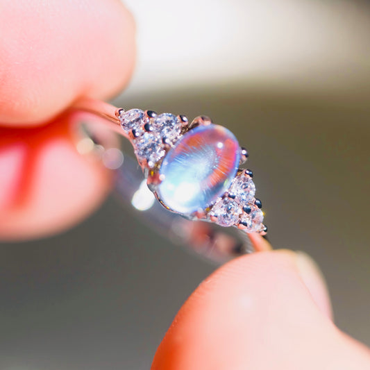 Adjustable Blue Oval Moonstone Ring