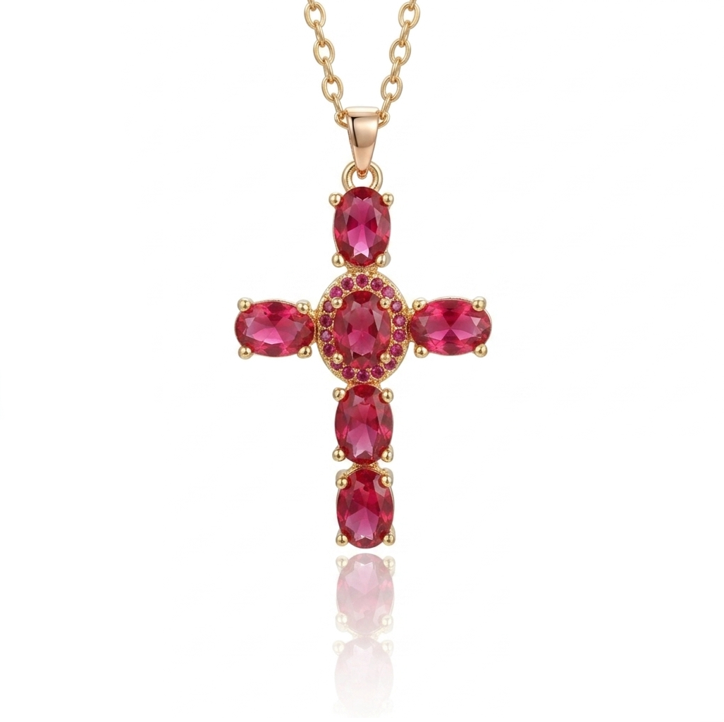 Crystal Cross Necklace 18K Gold Plated Elegant Pendant