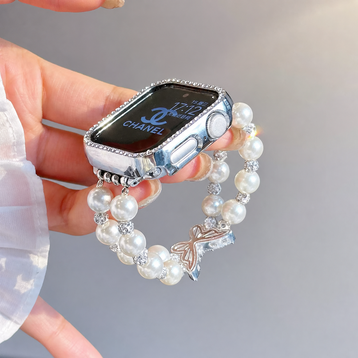 Pearl butterfly Apple Watch band side detail