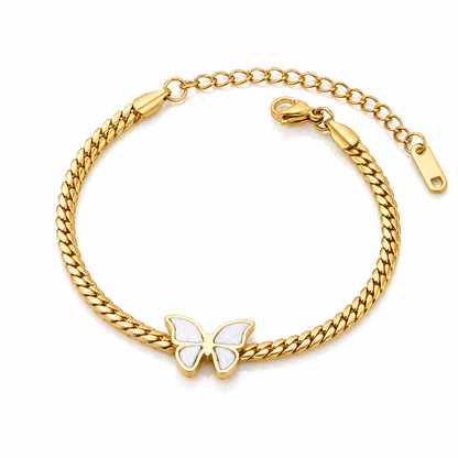 18k gold plated butterfly bracelet on a white background