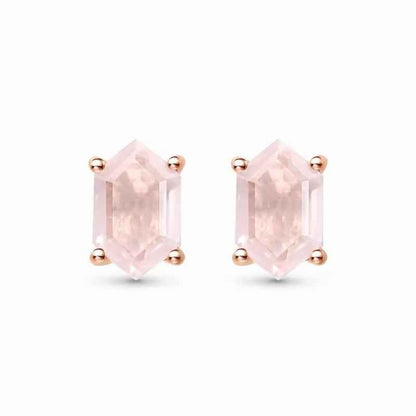 Pink Rose Quartz Earrings Hexagon Studs