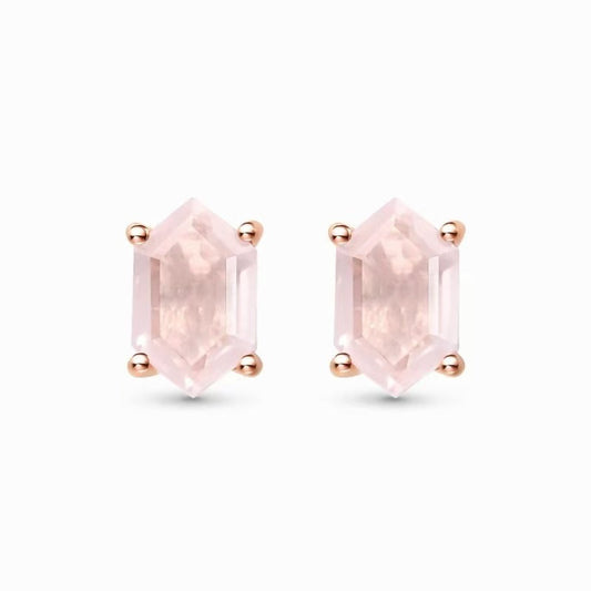 Pink Hexagon Rose Quartz Earrings