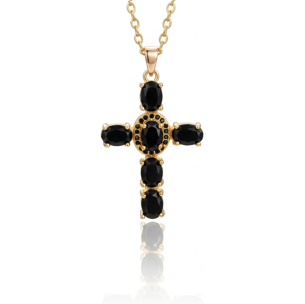 Crystal Cross Necklace 18K Gold Plated Elegant Pendant