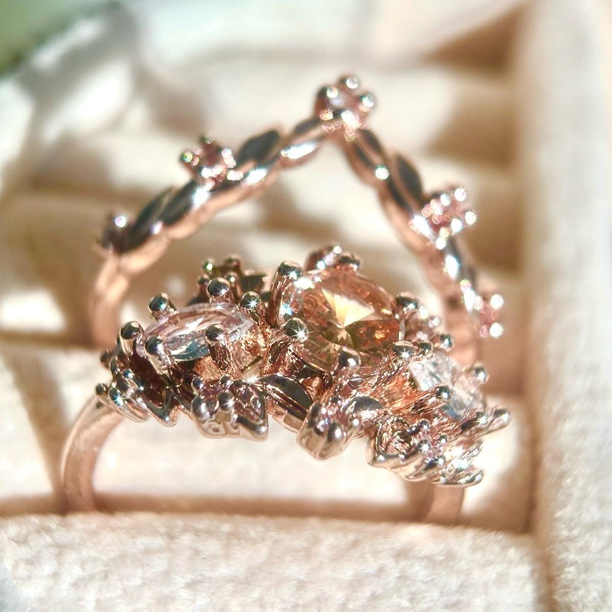 Champagne Fairy Ring Set Women Wedding Ring Crown Engagement Rings girlfriend gift jewelry