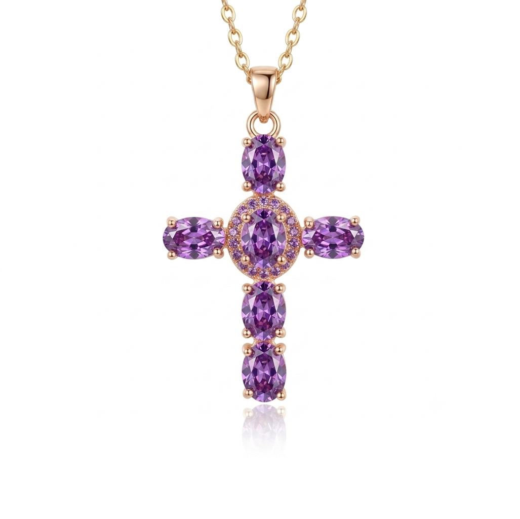 Crystal Cross Necklace 18K Gold Plated Elegant Pendant