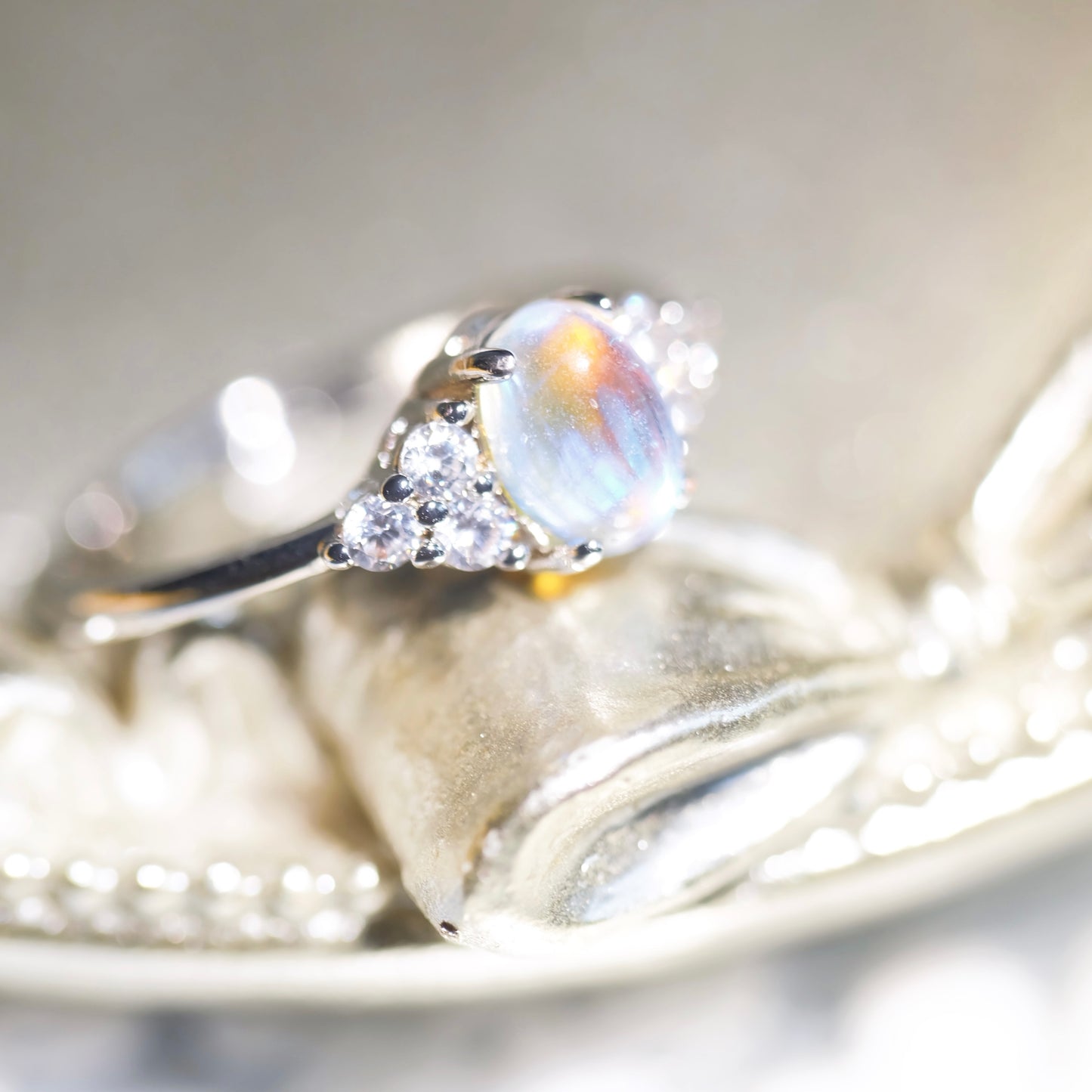 Adjustable Blue Oval Moonstone Ring