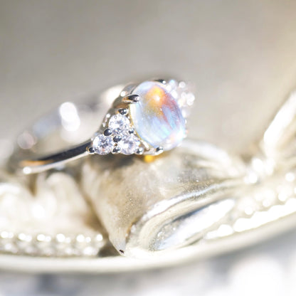 Adjustable Blue Oval Moonstone Ring