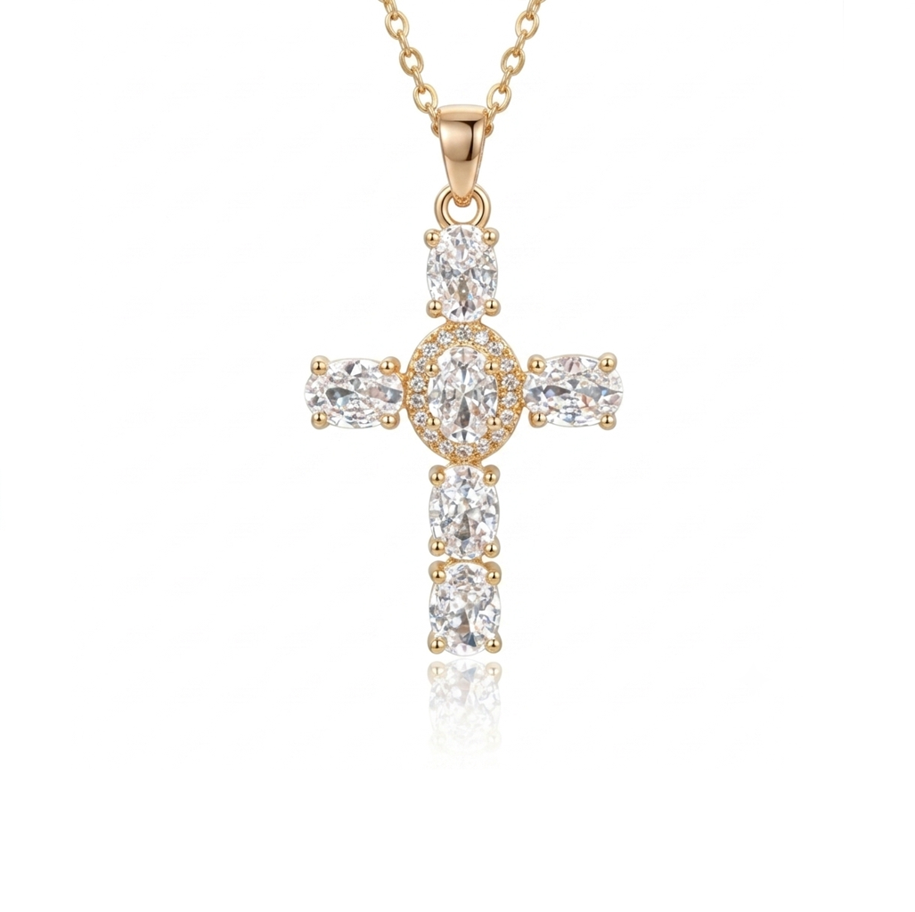 Crystal Cross Necklace 18K Gold Plated Elegant Pendant