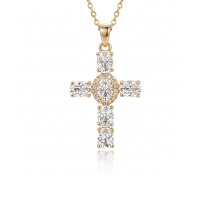 Crystal Cross Necklace 18K Gold Plated Elegant Pendant