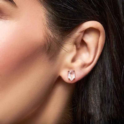Pink Rose Quartz Earrings Hexagon Studs