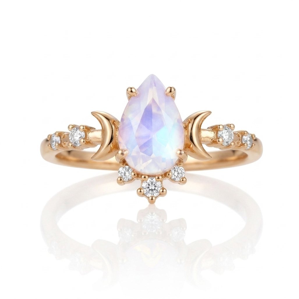 Sterling silver opal ring with moonlight shimmer, 14K gold plated band, elegant jewelry from STAR WISH