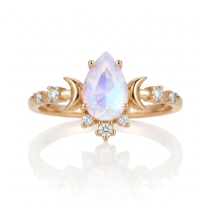 Sterling silver opal ring with moonlight shimmer, 14K gold plated band, elegant jewelry from STAR WISH