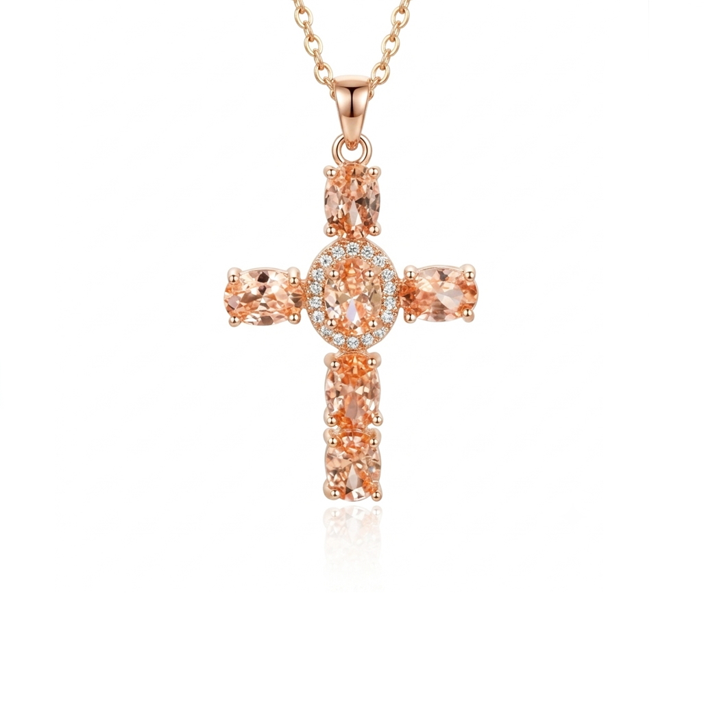 Crystal Cross Necklace 18K Gold Plated Elegant Pendant