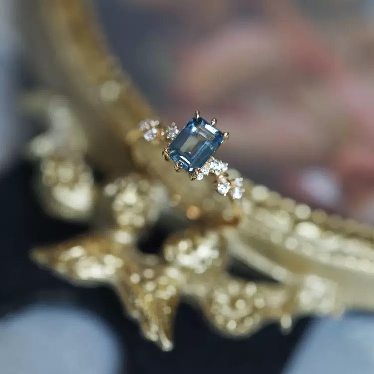 Blue Emerald Cut CZ Star Adjustable Ring