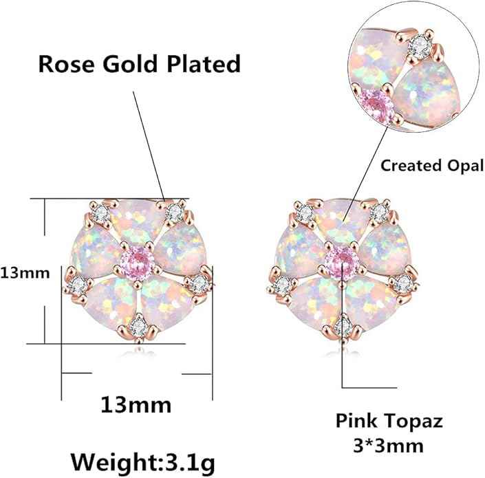 Round Opal Flower Stud Earrings