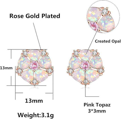 Round Opal Flower Stud Earrings