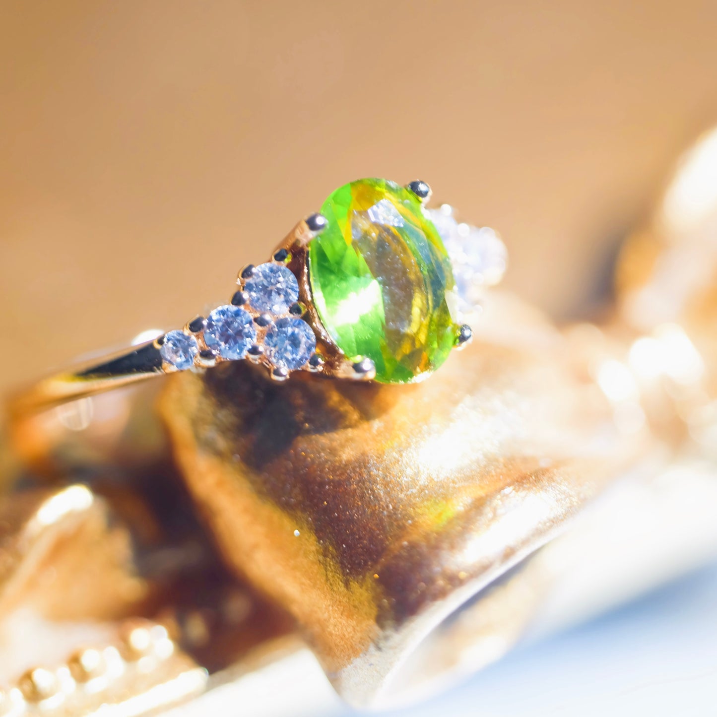 Adjustable Gold Oval Peridot Ring