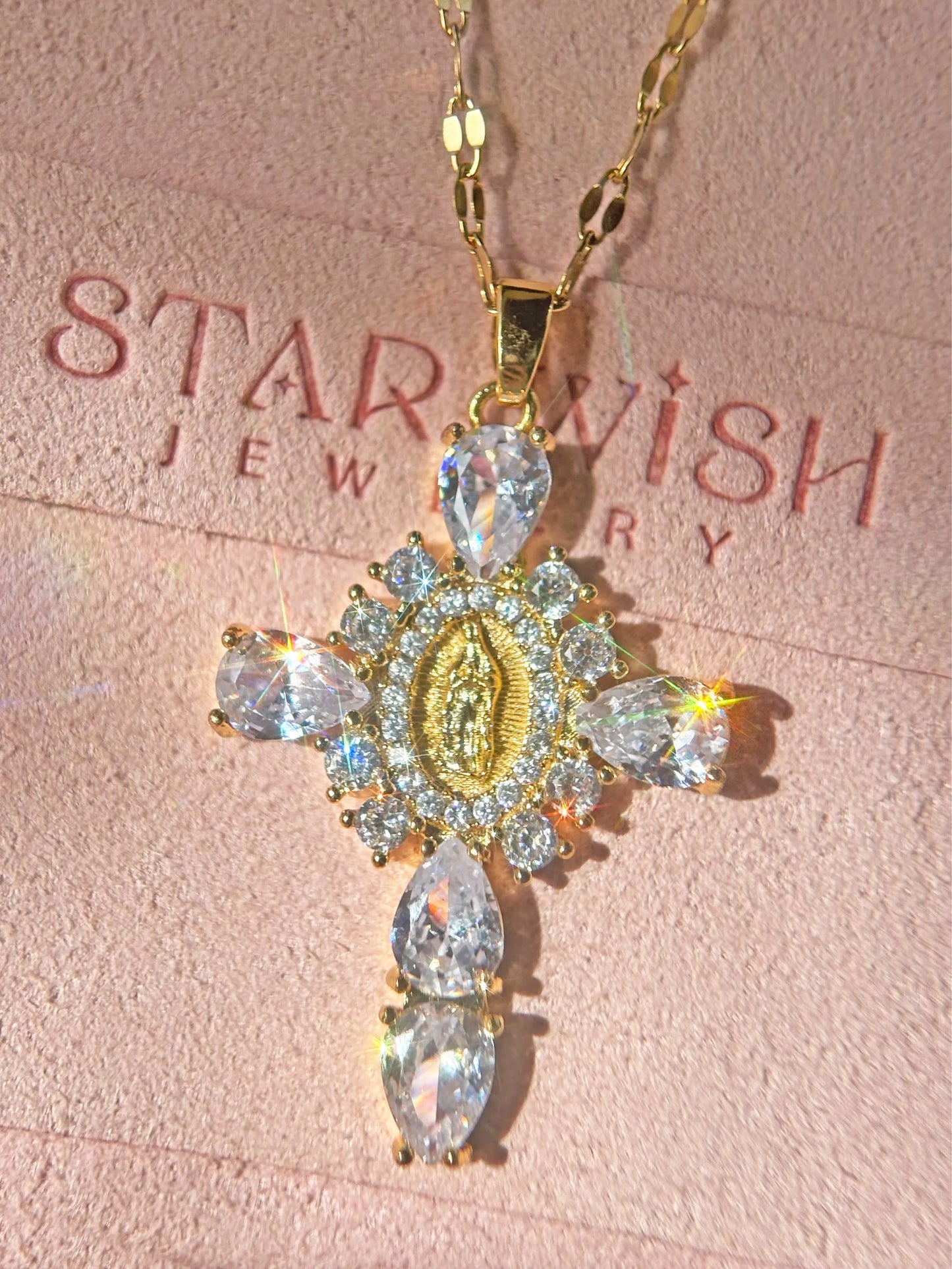 Mary Cross Necklace 18K Gold Plated Elegant Pendant