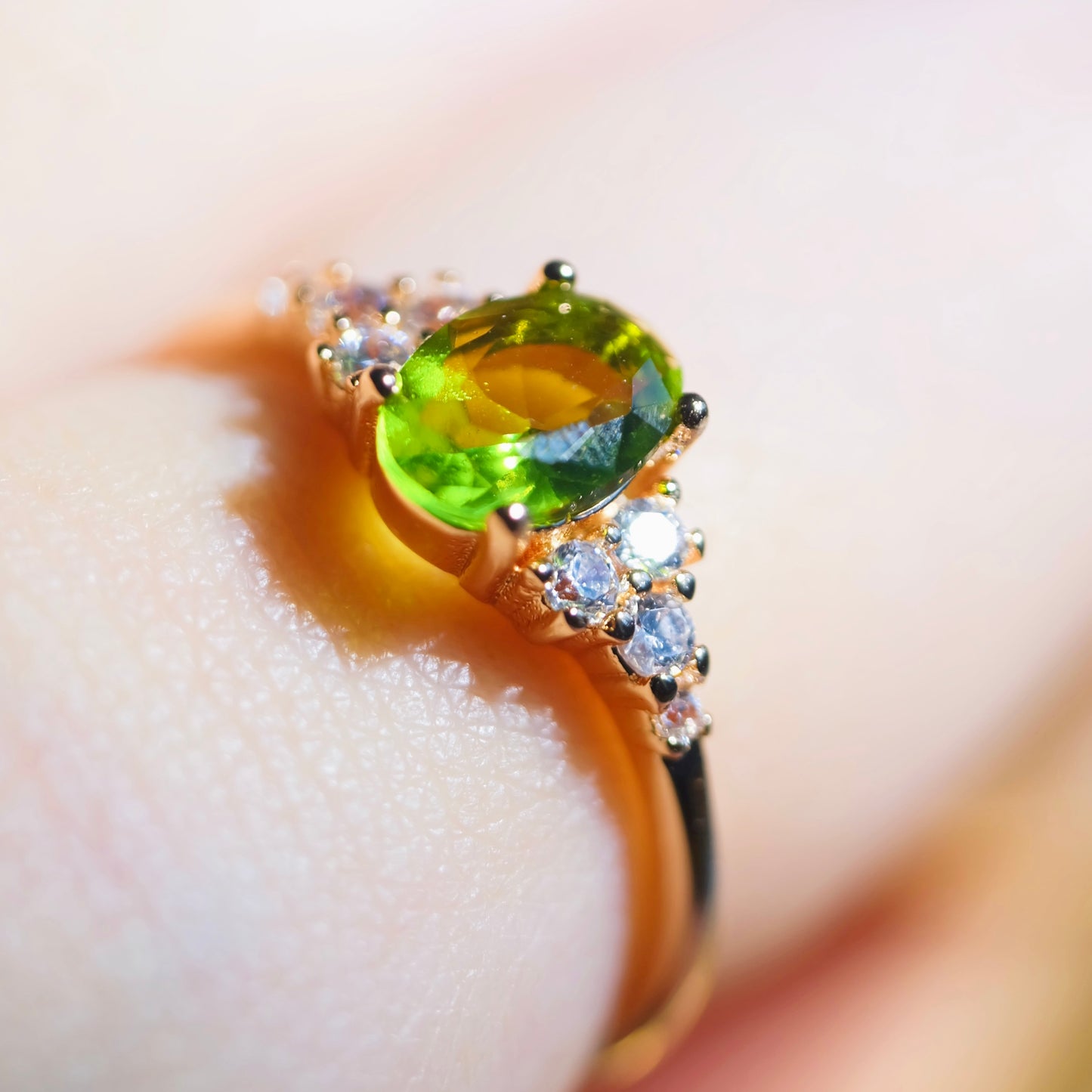 Adjustable Gold Oval Peridot Ring