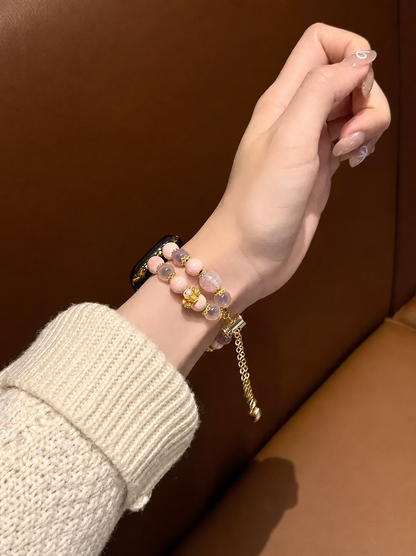 Pink beaded woven Apple Watch band lifestyle