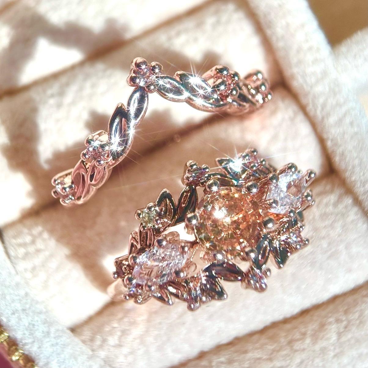 Champagne Fairy Ring Set Women Wedding Ring Crown Engagement Rings girlfriend gift jewelry