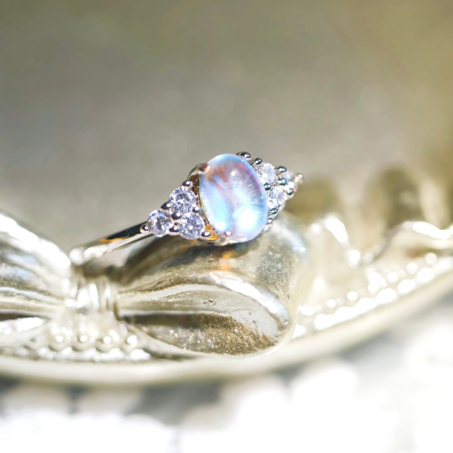 Adjustable Blue Oval Moonstone Ring