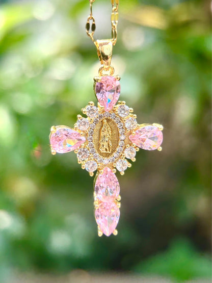 Mary Cross Necklace 18K Gold Plated Elegant Pendant