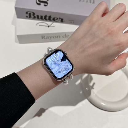 Pearl aquamarine Apple Watch band on wrist