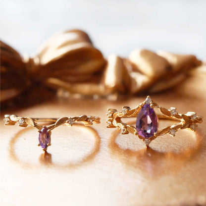 Purple Amethyst Ring Double Layer Sterling Silver Ring Set