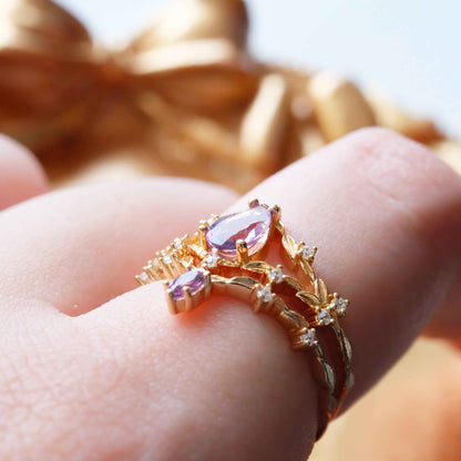 Purple Amethyst Ring Double Layer Sterling Silver Ring Set