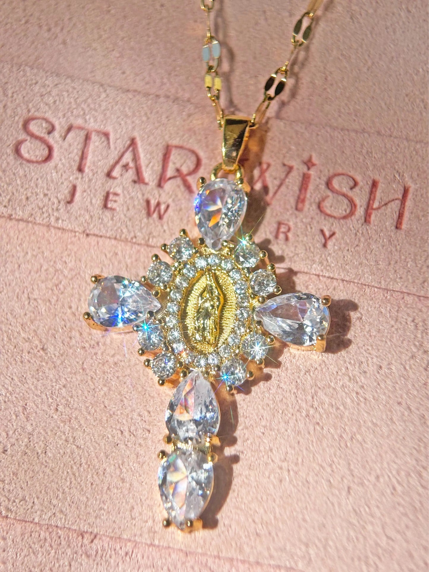 Mary Cross Necklace 18K Gold Plated Elegant Pendant