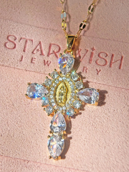 Mary Cross Necklace 18K Gold Plated Elegant Pendant