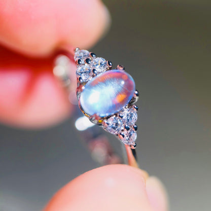 Adjustable Blue Oval Moonstone Ring
