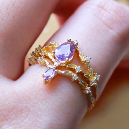 Purple Amethyst Ring Double Layer Sterling Silver Ring Set