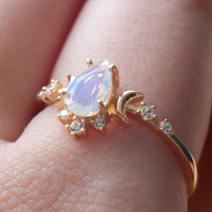 Opal Ring Moonlight 14K Gold Plated Sterling Silver