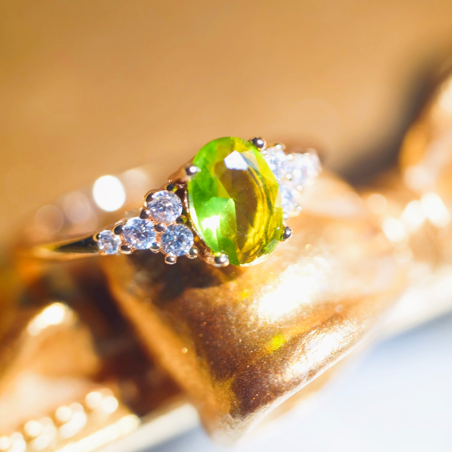 Adjustable Gold Oval Peridot Ring