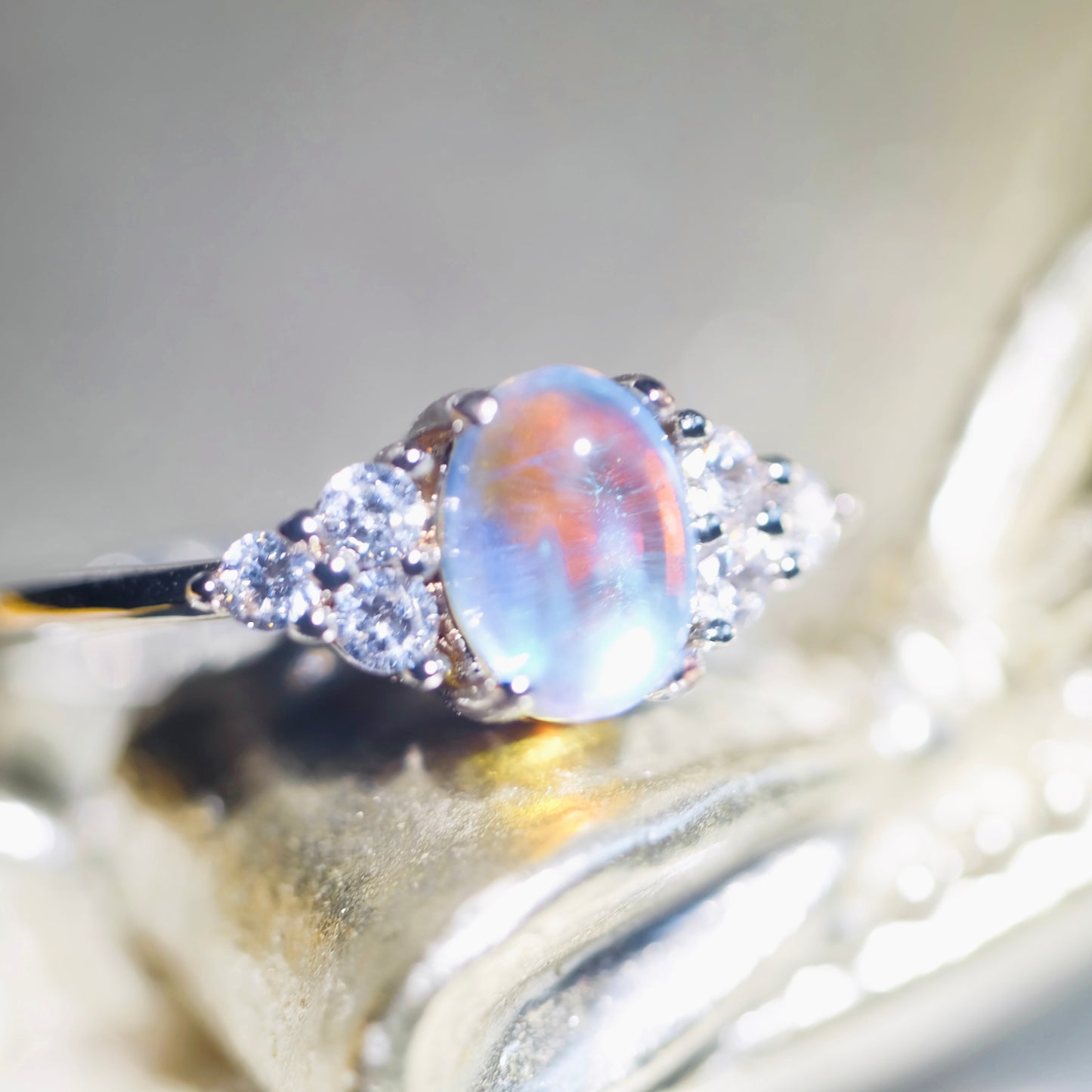 Adjustable Blue Oval Moonstone Ring