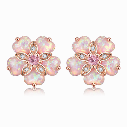 Star Wish elegant flower-shaped opal stud earrings featuring sparkling gemstones and silver settings for a delicate, stylish look.