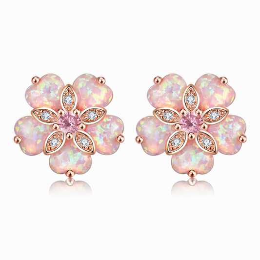 Star Wish elegant flower-shaped opal stud earrings featuring sparkling gemstones and silver settings for a delicate, stylish look.