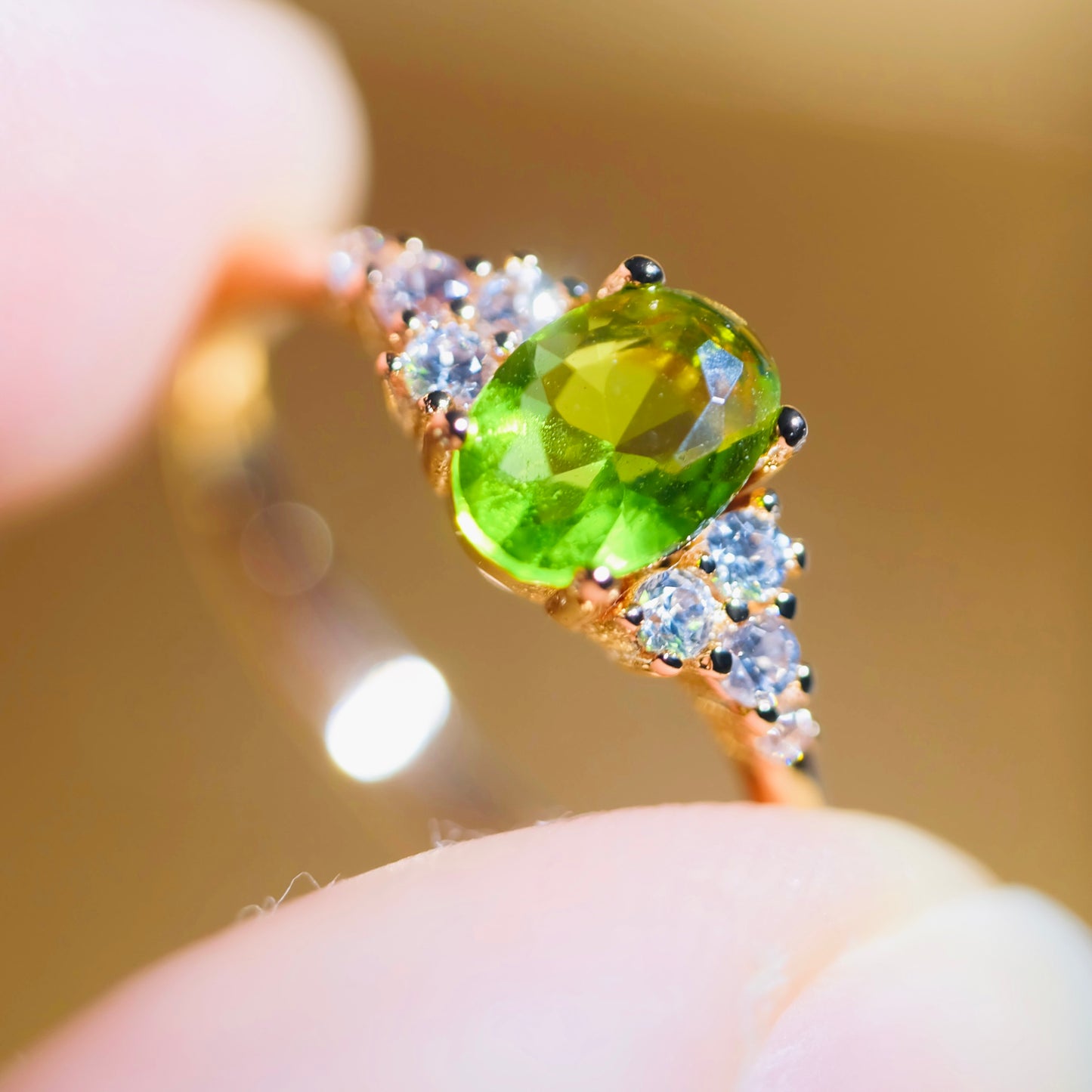Adjustable Gold Oval Peridot Ring