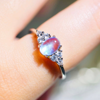 Adjustable Blue Oval Moonstone Ring